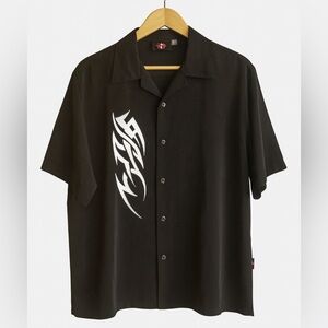 Vintage Dragonfly sz L Mens D Clothing Black Flame Collar Button Shirt Trashed